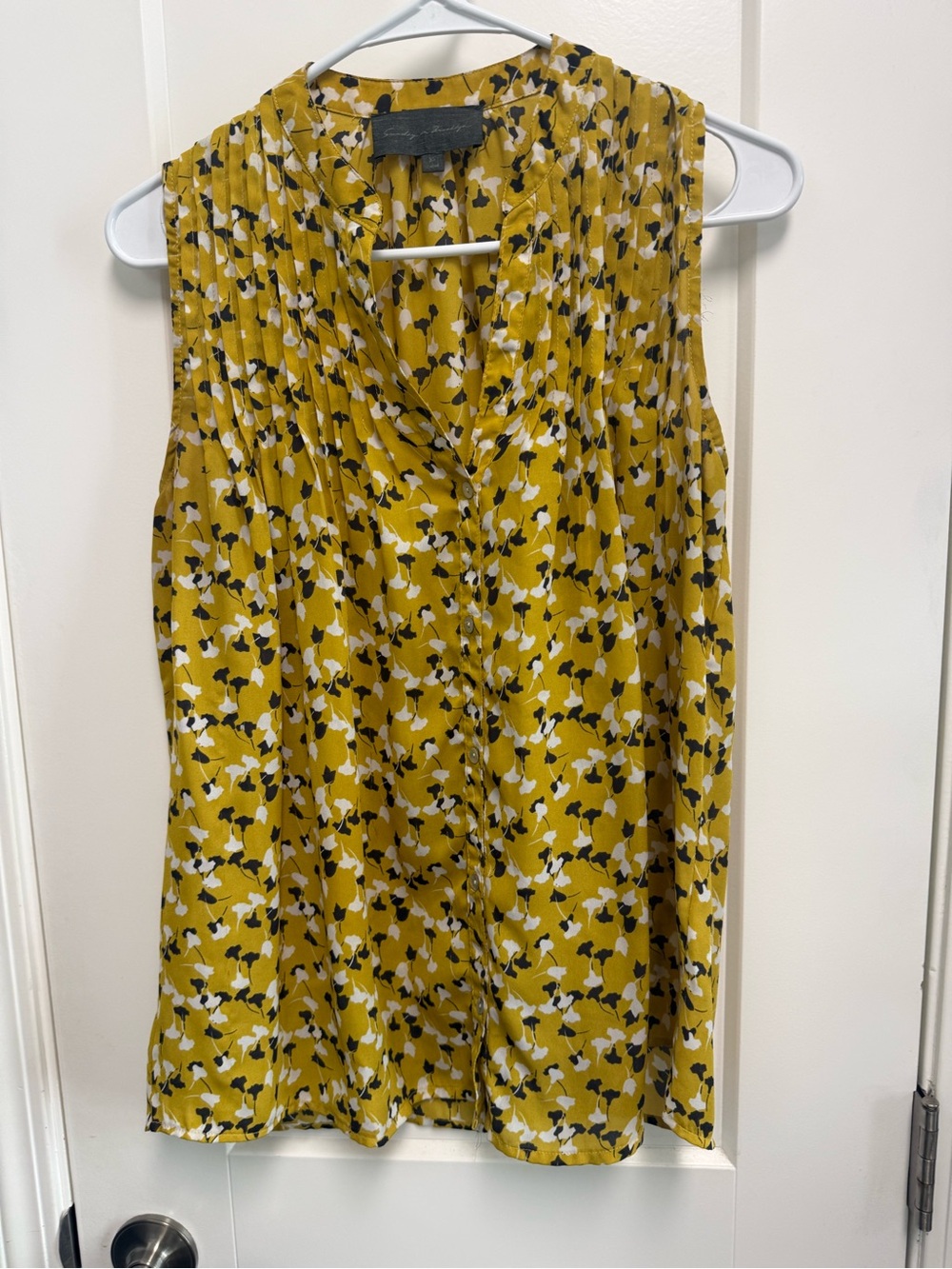 Sunday in Brooklyn Mustard Floral Pleated Sleeveless Blouse